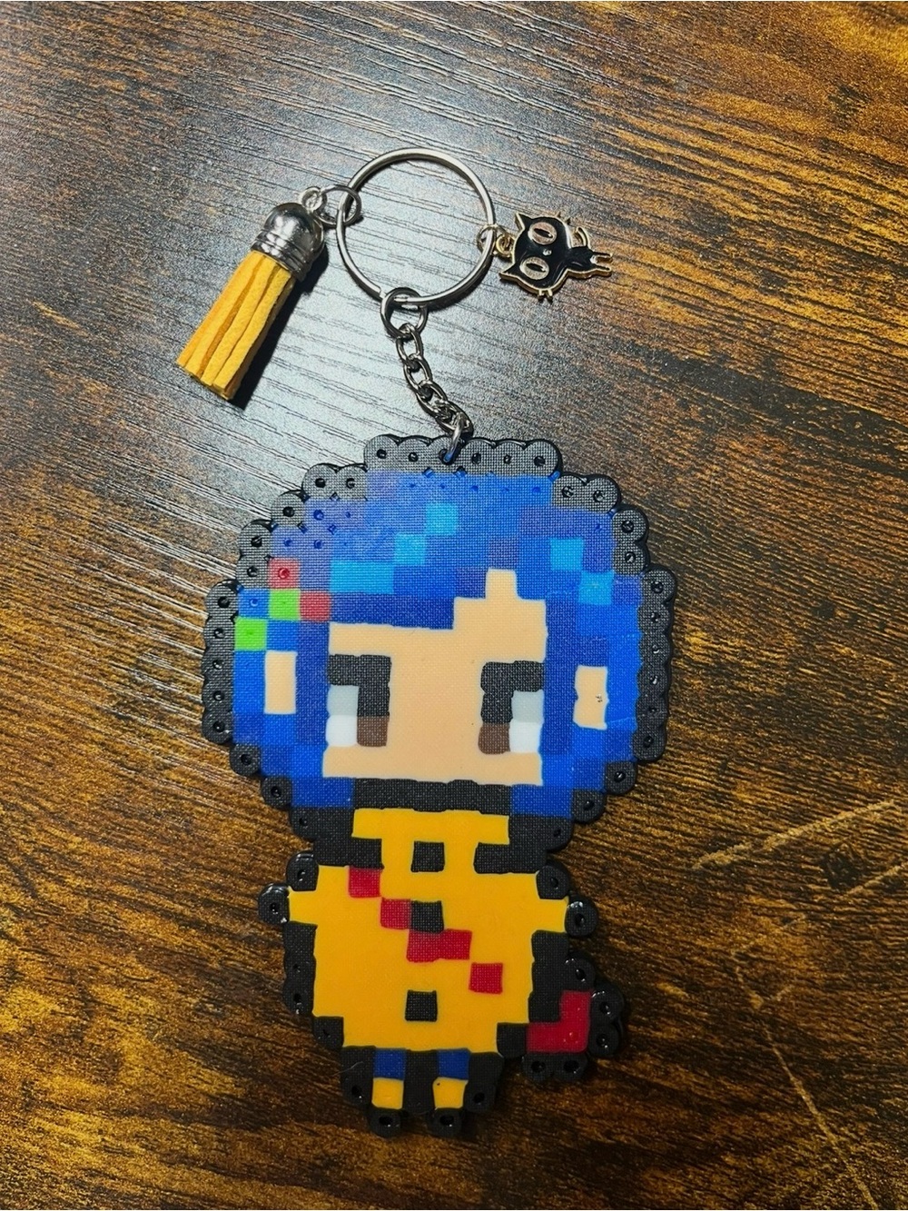 Pixel Coraline Keychain with Yellow Tassel